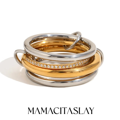 MamacitaSlay Unique Cool Three/Four Fingers Chain Shape Variable Hiphop Rings Stainless Steel Trendy Accessories Women Men Gifts
