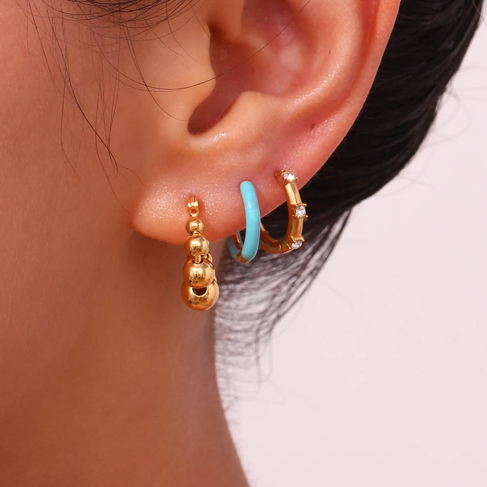 MamacitaSlay Unique Gradient Sized Beads Stainless Steel Earrings Party Waterproof Jewelry Women's Charm Statement Earrings Gift