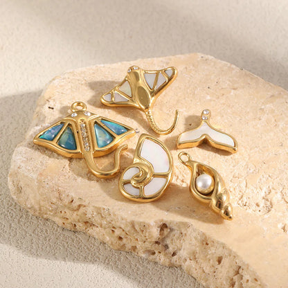 MamacitaSlay 316L Stainless Steel Ocean Theme Zircon Shell Charms 18K Gold Plated Waterproof Making DIY Jewelry For Women Gift