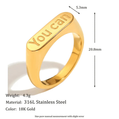 MamacitaSlay New Design Letters "You Can "rings 2025 New Trend Women's 316L Stainless Steel Jewelry Waterproof Statement Ring
