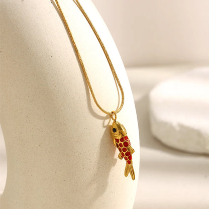MamacitaSlay 316L Stainless Steel Enamel Koi Fish Pendant Necklace Party Waterproof Neck Jewelry Women's Elegant Necklace Gift
