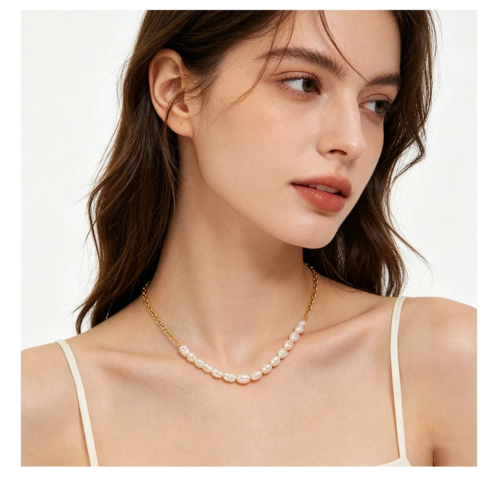 MamacitaSlay 316L Stainless Steel Zircon Baroque Pearl Earrings Necklace 18K Gold Plated Waterproof Jewelry Set For Women Gift