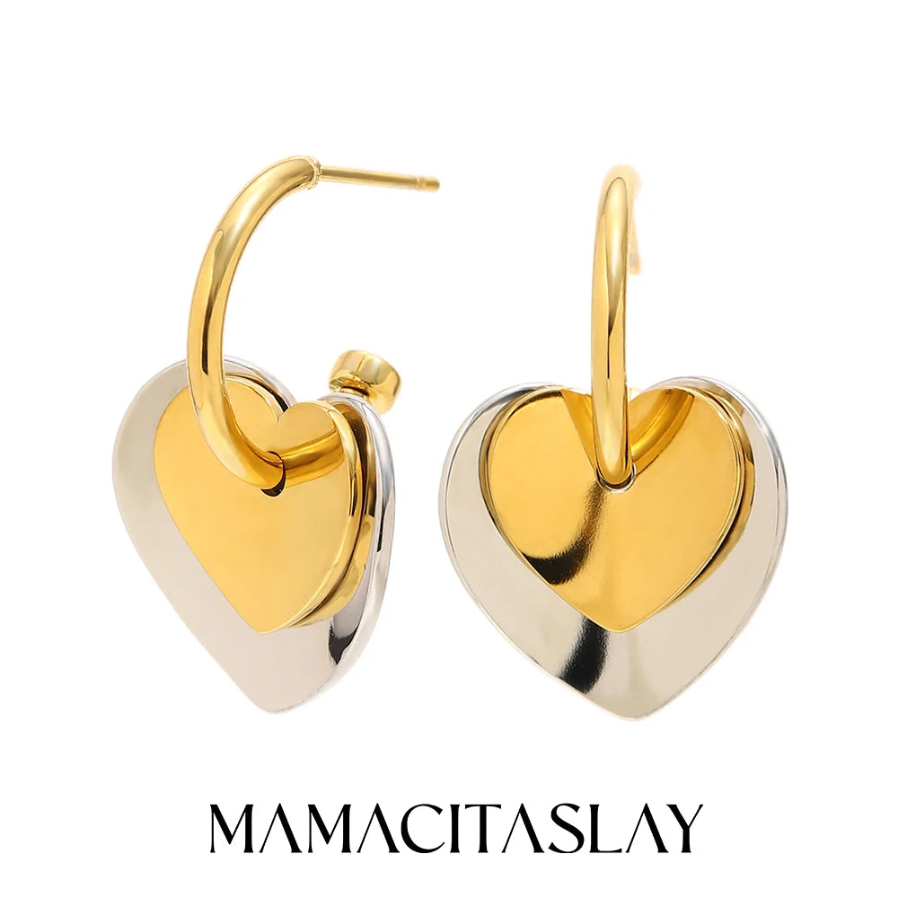 MamacitaSlay 316L Stainless Steel Heart Mixed Color Earrings 18K Gold Plated Waterproof Jewelry Women's Elegant Earrings Gifts