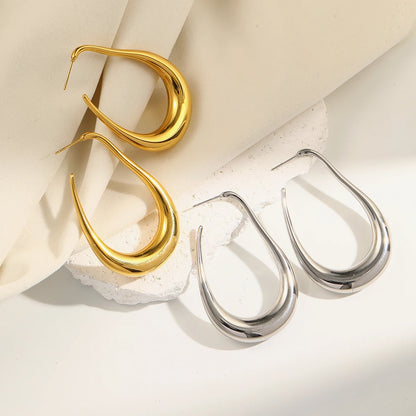 MamacitaSlay Unique Exaggerated 18K Gold Plated Stainless Steel Pear Shape Hollow Hoop Earrings Party Women's Waterproof Jewelry