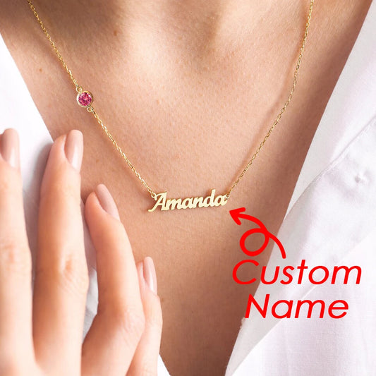 Personalized Birthstone Name Necklace
