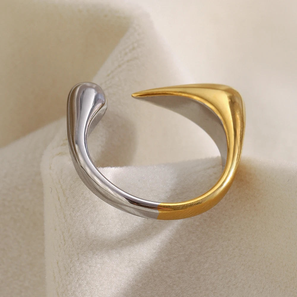 MamacitaSlay Unique Cool 316L Stainless Steel Two Tone Bird Beak Shaped Asymmetrical Open Ring Waterproof Jewelry Women's Ring