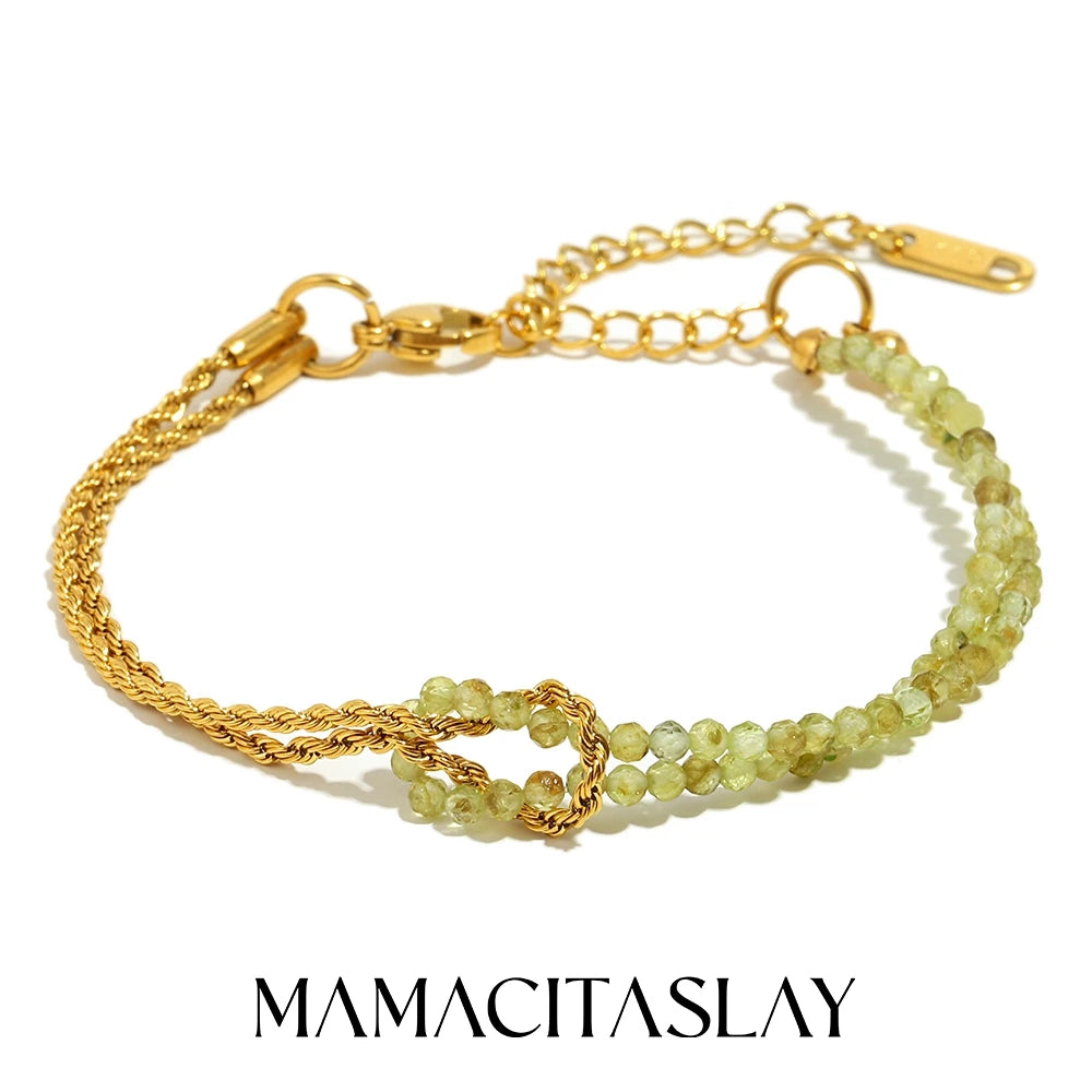 MamacitaSlay 316L Stainless Steel Natural Stone Handmade Asymmetric Bracelet Party Waterproof Jewelry Women's Charm Bracelet