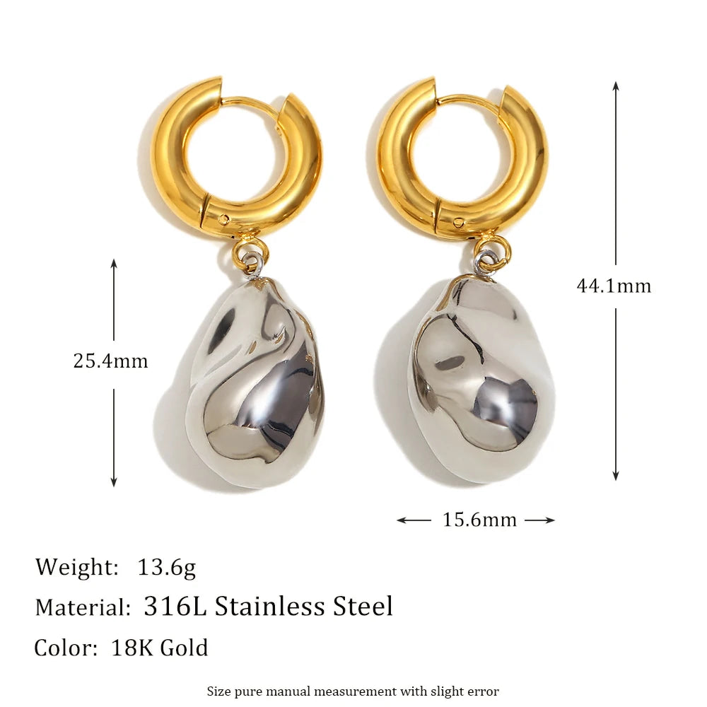 MamacitaSlay Unique Stainless Steel Double Color Irregular Pendant Hoop Earrings Women's Charm Waterproof Jewelry Creative Gift