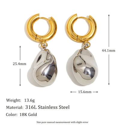 MamacitaSlay Unique Stainless Steel Double Color Irregular Pendant Hoop Earrings Women's Charm Waterproof Jewelry Creative Gift