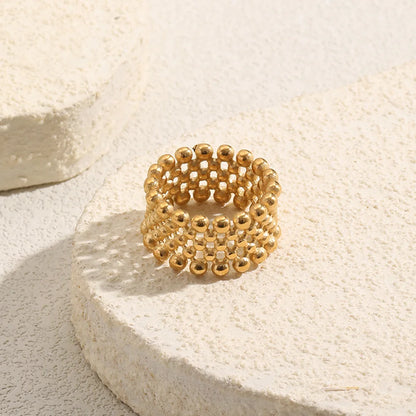 MamacitaPlay 316L Stainless Steel Mesh Hollow Out Ball Ring 18K Gold Plated Waterproof Jewelry For Women Trend Everyday Wear