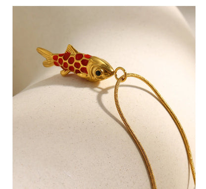 MamacitaSlay 316L Stainless Steel Enamel Koi Fish Pendant Necklace Party Waterproof Neck Jewelry Women's Elegant Necklace Gift