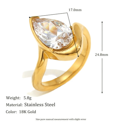 MamacitaSlay 316L Stainless Steel CZ Solitaire Stackable Ring 18K Gold Plated Waterproof Jewelry For Women Elegant Daily Wear