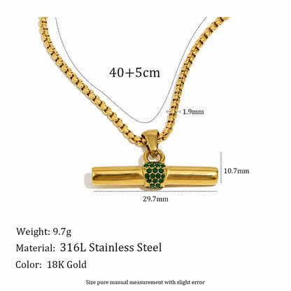 Inner Ziva Bohemian 316L Stainless Steel CZ Pendant T Bar Necklace 18K Gold Plated Waterproof Minimalist Jewelry For Women Men