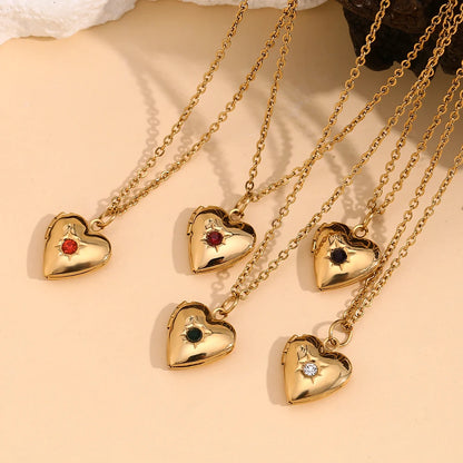 MamacitaSlay New Design Twelve Birthstone Heart Can Paste Photo Frame Pendant Women's stainless steel necklace  jewelry Gifts