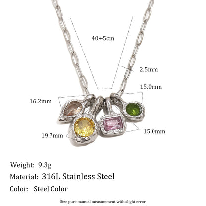 MamacitaSlay 316L Stainless Steel Irregular  Multicolor Zircon Necklace 18K Gold Plated Waterproof Minimalist Jewelry For Women