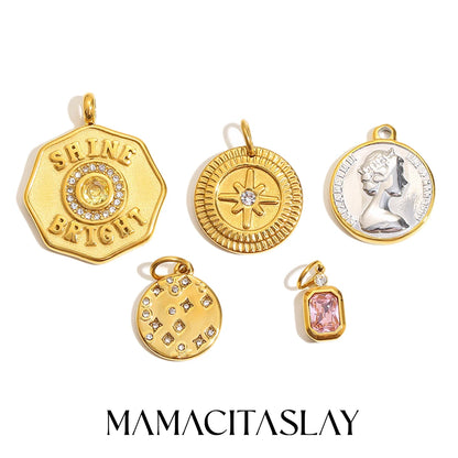 MamacitaSlay 316L Stainless Steel Zircon Star Portrait Letter Charms Necklace Earrings Bracelet DIY Accessories Women's Ornament