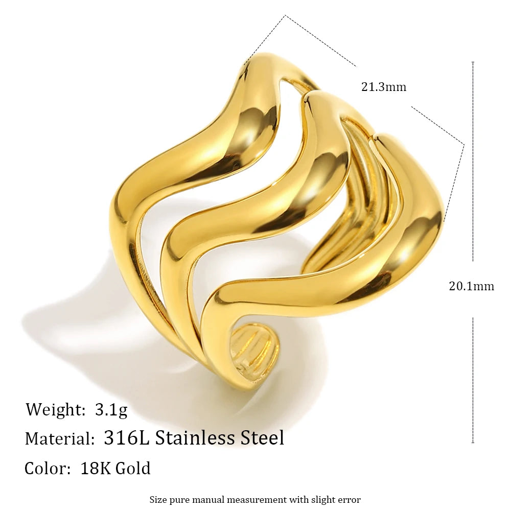 MamacitaSlay 316L Stainless Steel Multilayer Open Ring Party Waterproof 18K Gold Plated Jewelry Women's Charm Cool Ring Gift