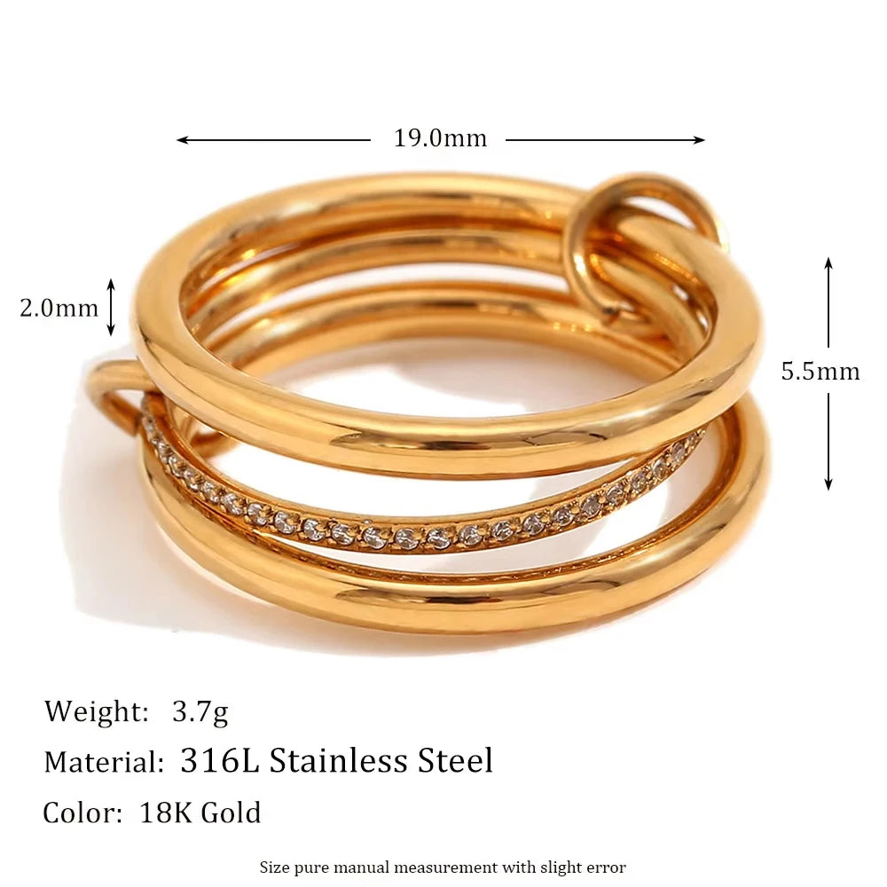 MamacitaSlay Unique Cool Three/Four Fingers Chain Shape Variable Hiphop Rings Stainless Steel Trendy Accessories Women Men Gifts