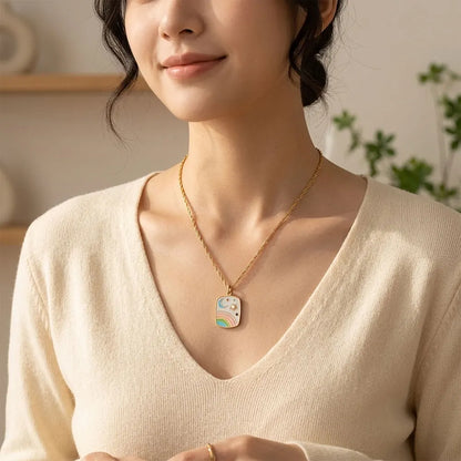 MamacitaSlay 316L Stainless Steel Rainbow Moon Star Enamel Necklace 18K Gold Plated Waterproof Jewelry For Women Everyday Wear