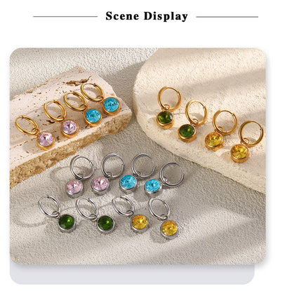 MamacitaSlay 316L Stainless Steel Multicolor Round Zircon Hoop Earrings 18K Gold Plated Waterproof Minimalist Jewelry For Women