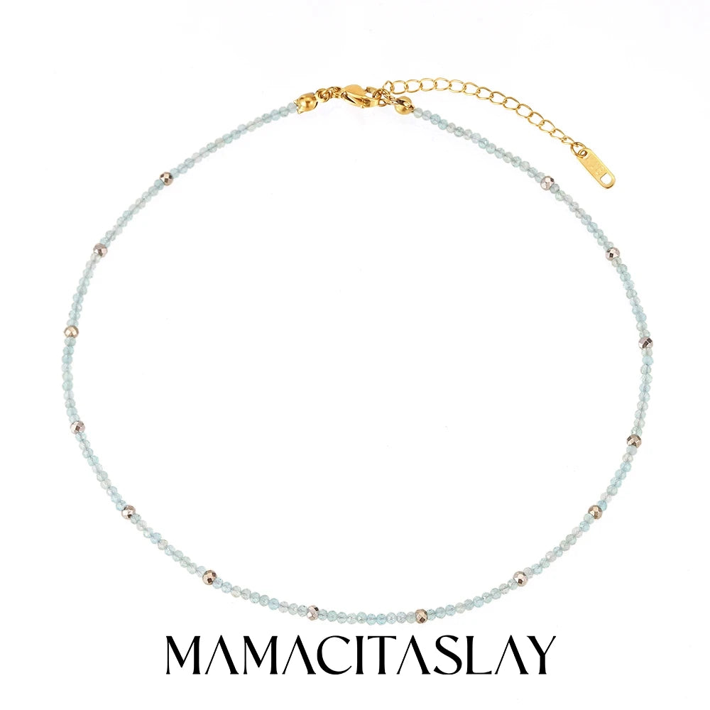 MamacitaSlay 316L Stainless Steel Natural Stone Necklace Elastic Rope Bracelet Handmade Waterproof Jewelry Women's Classic Gift