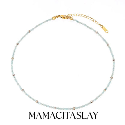 MamacitaSlay 316L Stainless Steel Natural Stone Necklace Elastic Rope Bracelet Handmade Waterproof Jewelry Women's Classic Gift
