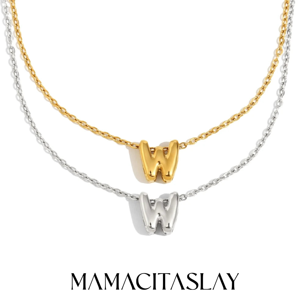MamacitaSlay 316L Stainless Steel Letter Pendant Necklace Waterproof 18K Gold Plated Neck Jewelry Women's Minimalist Necklace