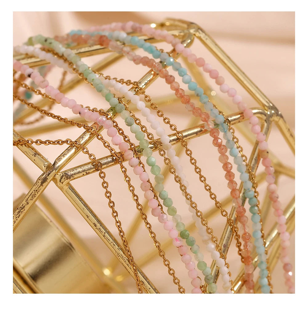 Mamacitaslay 316L Stainless Steel Natural Stone Beaded Thin Chain Bracelet Anklet Waterproof Everyday Jewelry For Women Gift
