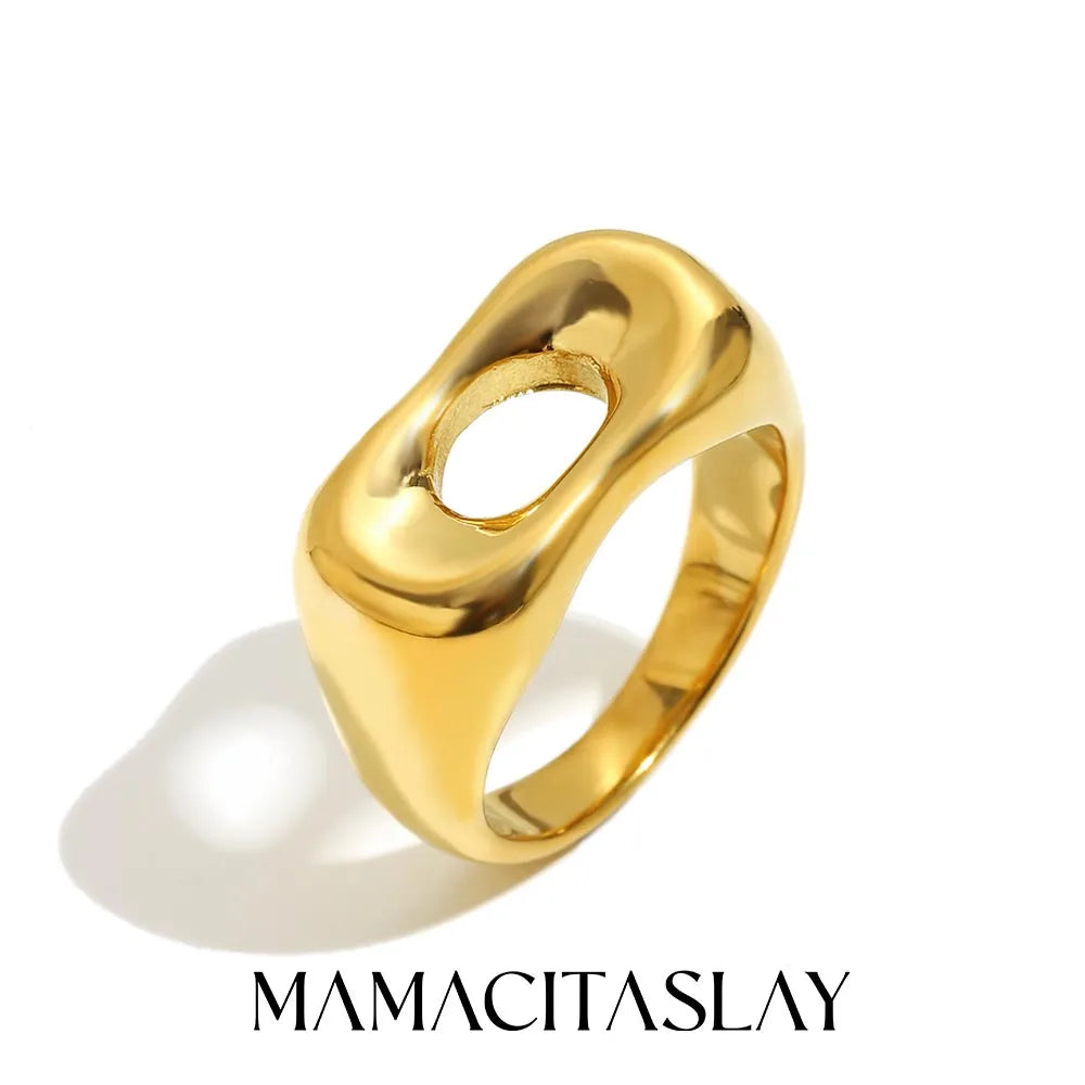 MamacitaSlay Minimalist 316L Stainless Steel Irregular Hollow Out Ring 18K Gold Plated Waterproof Jewelry For Women Daily Wear
