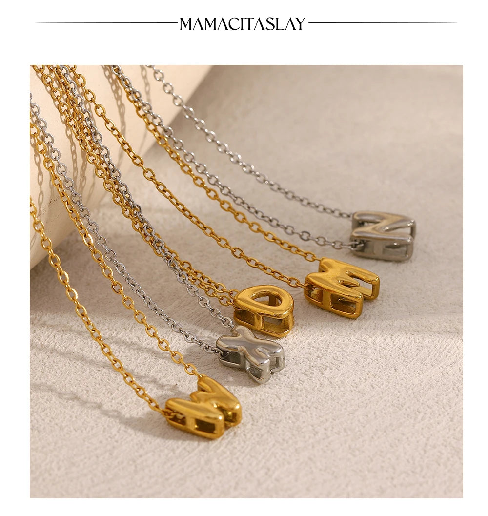 MamacitaSlay 316L Stainless Steel Letter Pendant Necklace Waterproof 18K Gold Plated Neck Jewelry Women's Minimalist Necklace