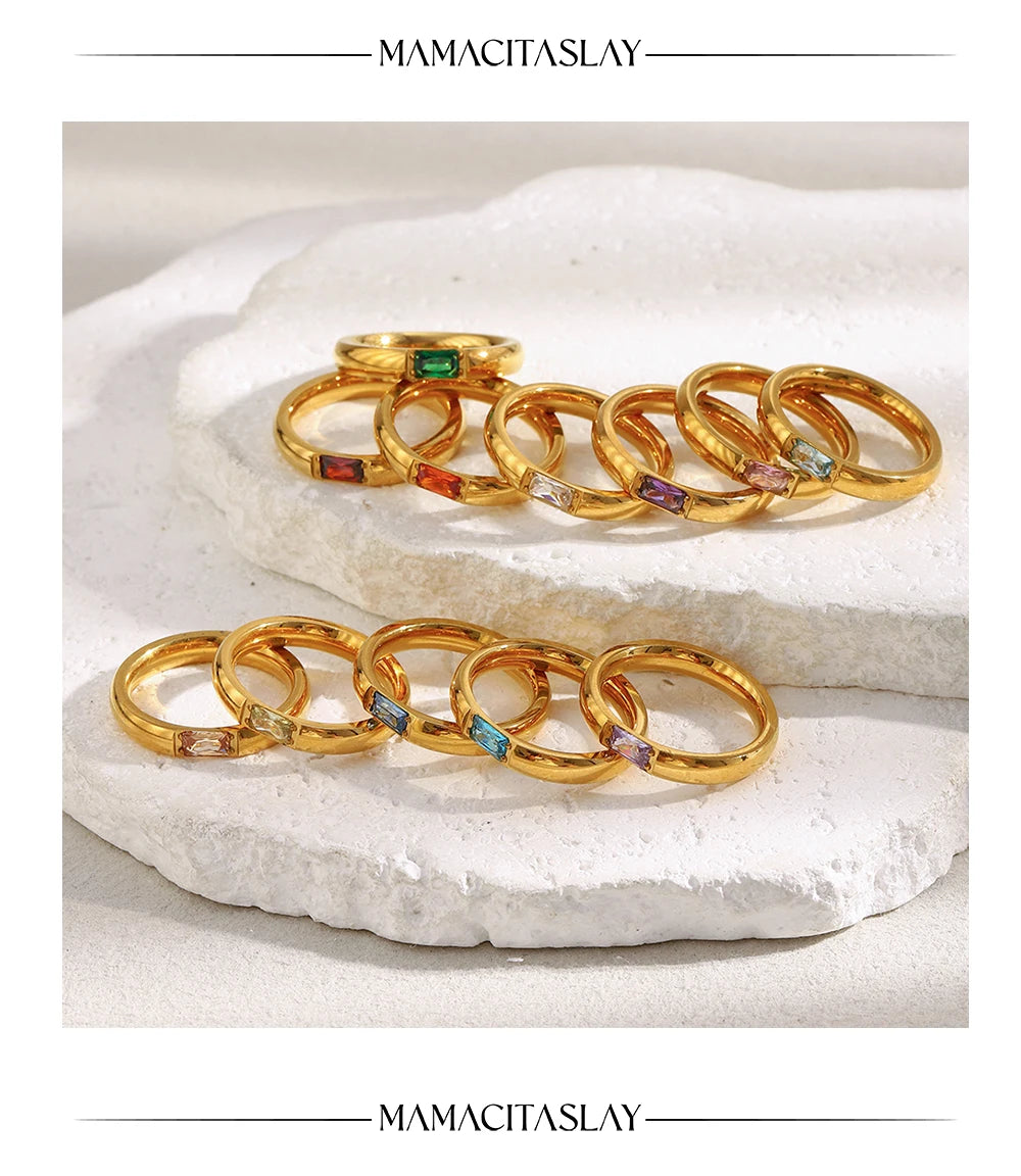 MamacitaSlay 316L Stainless Steel Zircon Birthstone Ring Party Simple Waterproof Jewelry Classic Gift Women's High Quality Ring