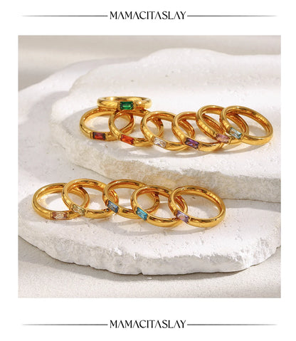 MamacitaSlay 316L Stainless Steel Zircon Birthstone Ring Party Simple Waterproof Jewelry Classic Gift Women's High Quality Ring