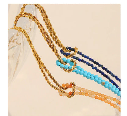MamacitaSlay 316L Stainless Steel Natural Stone Handmade Asymmetric Bracelet Party Waterproof Jewelry Women's Charm Bracelet