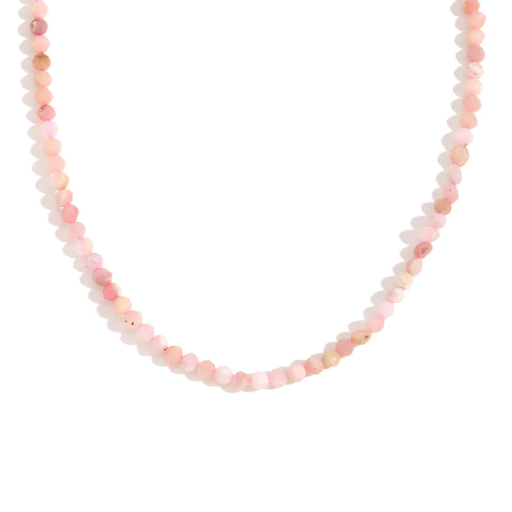 MamacitaSlay Simple 316L Stainless Steel Natural Stone Bead Necklace Waterproof Neck Jewelry Women's Elegant Statement Necklace