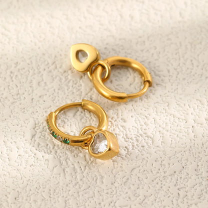 MamacitaSlay 316L Stainless Steel Heart Zircon Hoop Earrings 18K Gold Plated Waterproof Jewelry For Women Daily Party Retro Gift