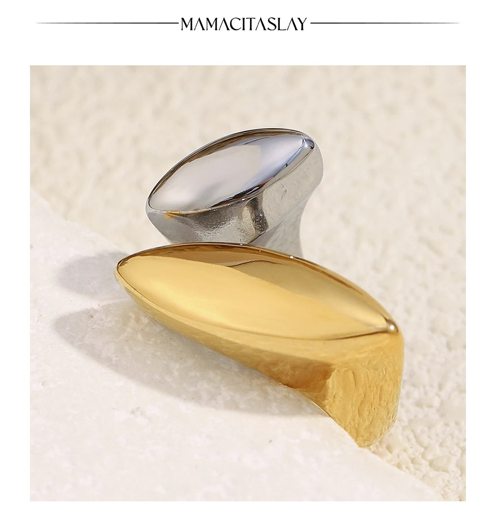 MamacitaSlay 316L Stainless Steel Two Tone Willow Asymmetrical Opening Ring Party Waterproof Jewelry Women's Unique Cool Ring
