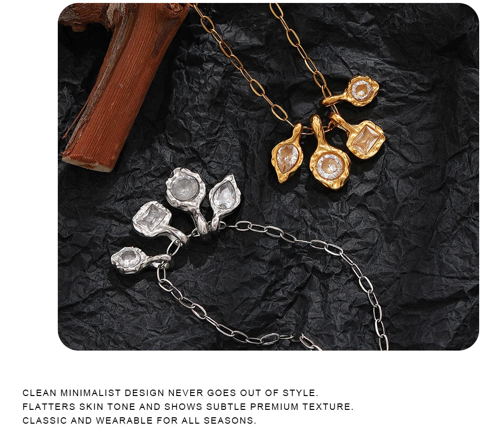 MamacitaSlay 316L Stainless Steel Irregular  Multicolor Zircon Necklace 18K Gold Plated Waterproof Minimalist Jewelry For Women