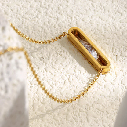 MamacitaSlay 316L Stainless Steel Movable Zircon Rectangular Pendant Waterproof 18K Gold Plated Jewelry Women's Elegant Necklace