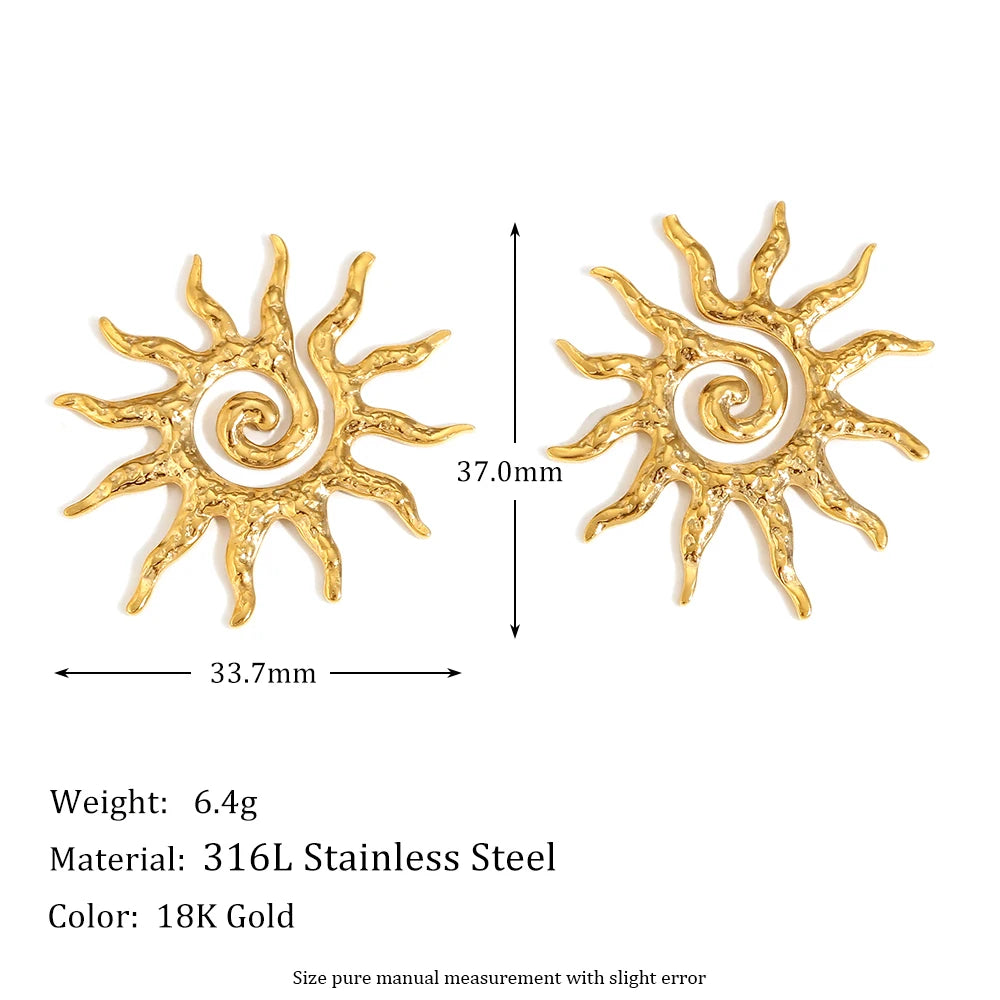 MamacitaSlay Sun Flower Stud Earrings18K Gold Plated Stainless Steel Waterproof Jewelry 2025 New Trendy Party Women's Charm Gift