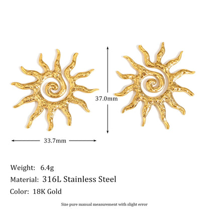 MamacitaSlay Sun Flower Stud Earrings18K Gold Plated Stainless Steel Waterproof Jewelry 2025 New Trendy Party Women's Charm Gift