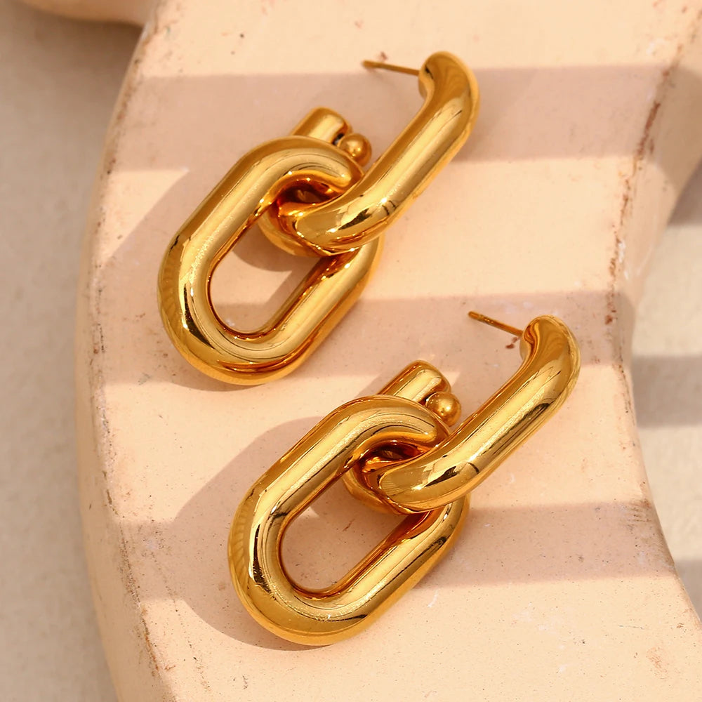 MamacitaSlay Classic 18K Gold Plated Stainless Steel Geometric Earrings Party Minimalist Waterproof Jewelry Women's Charm Gift