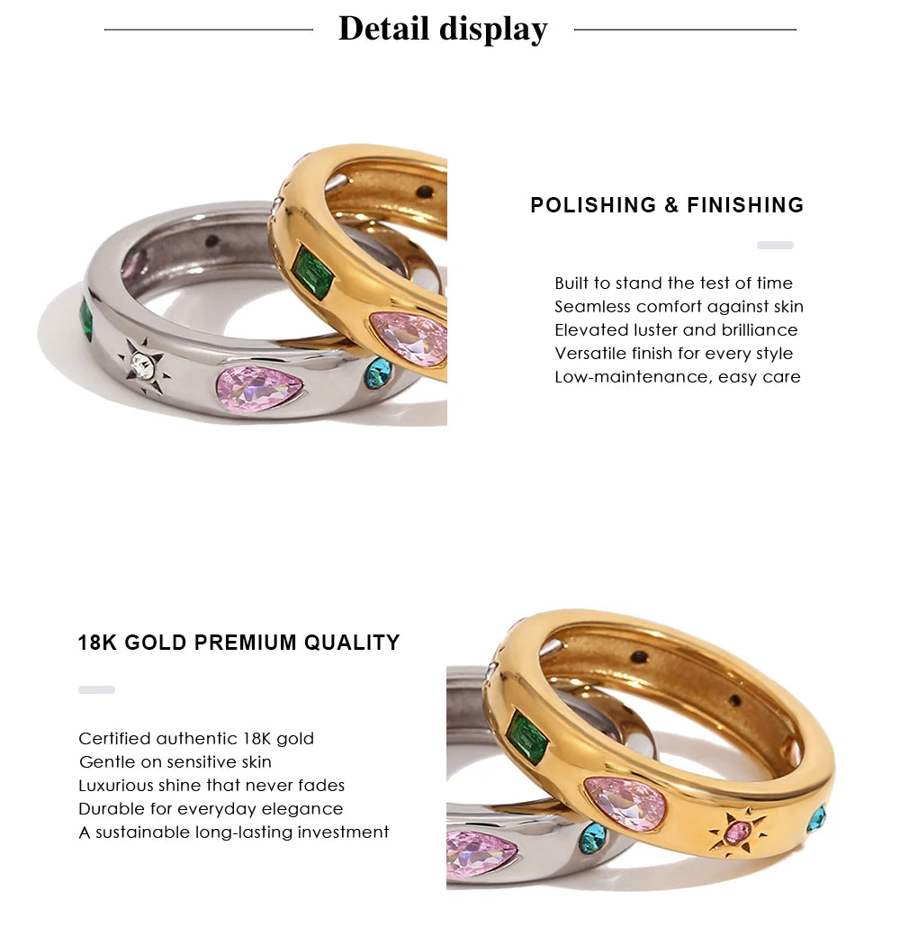 MamacitaSlay 316L Stainless Steel Multicolor Zircon Ring Waterproof 18K Gold Plated Jewelry For Women's Classic Ring Gift 2026