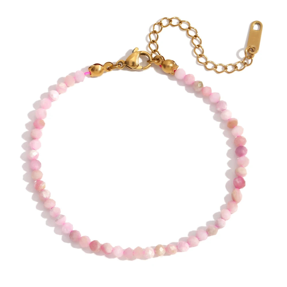 MamacitaSlay Summer 3mm natural stone amazonite Turquoise Jade Larimar Bracelet on the leg Waterproof Anklets jewellery women