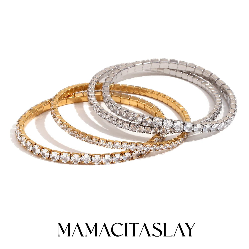 MamacitaSlay Classic Stainless Steel Zircon Fine Edge Bracelet Banquet Luxury Waterproof Jewelry Women's Elegant Simple Jewelry