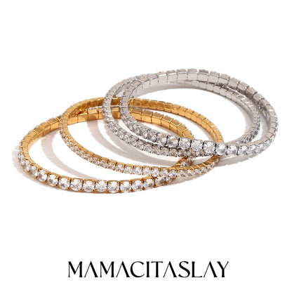 MamacitaSlay Classic Stainless Steel Zircon Fine Edge Bracelet Banquet Luxury Waterproof Jewelry Women's Elegant Simple Jewelry