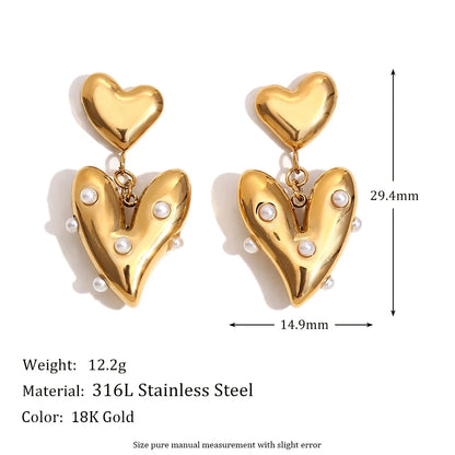 MamacitaSlay Elegant Imitation Pearl Heart Earrings 316L Stainless Steel Fashion Women Jewelry For Wedding Party Daily Wear