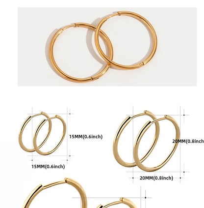 MamacitaSlay New Trend 316L Stainless Steel Jewelry For Women Circle 18K Gold Plated Earrings 6 Size Thin Hoop Earrings Gift