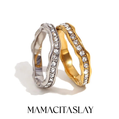 MamacitaSlay Minimalist Irregular Wavy Road Texture Stainless Steel Rings For Women Titanium Female Ring Waterproof Jewlery Gift