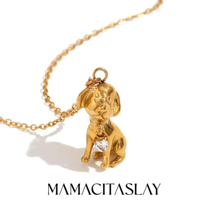 MamacitaSlay Cute Puppy Heart Zircon Pendant Necklace 2025 New Design Waterproof Neck Jewelry Women's Elegant Collarbone Chain