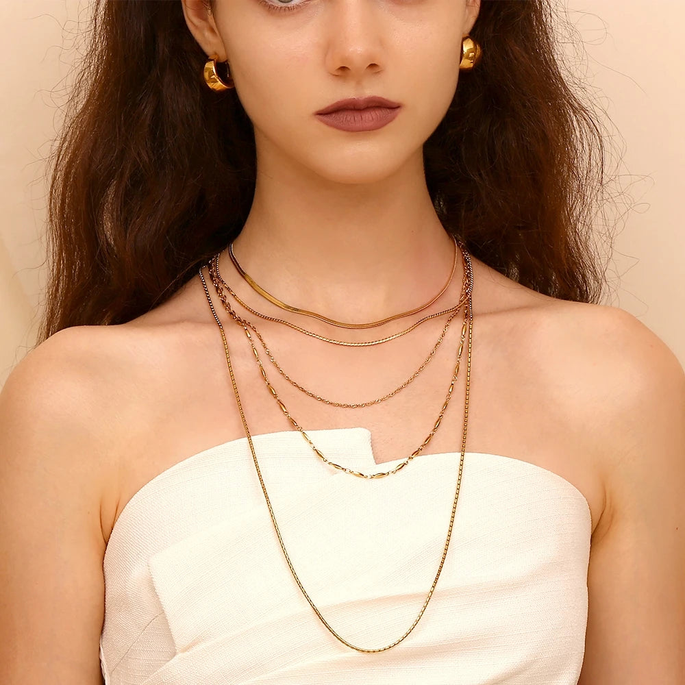 MamacitaSlay Water Wave Chain Snake Chain Women's 316L Stainless Steel Necklace Bracelets Belly Chain Various Styles Jewelry